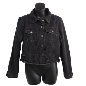 BBJ Los Angeles Women's Black Distressed Crop Jeans Jacket Size M